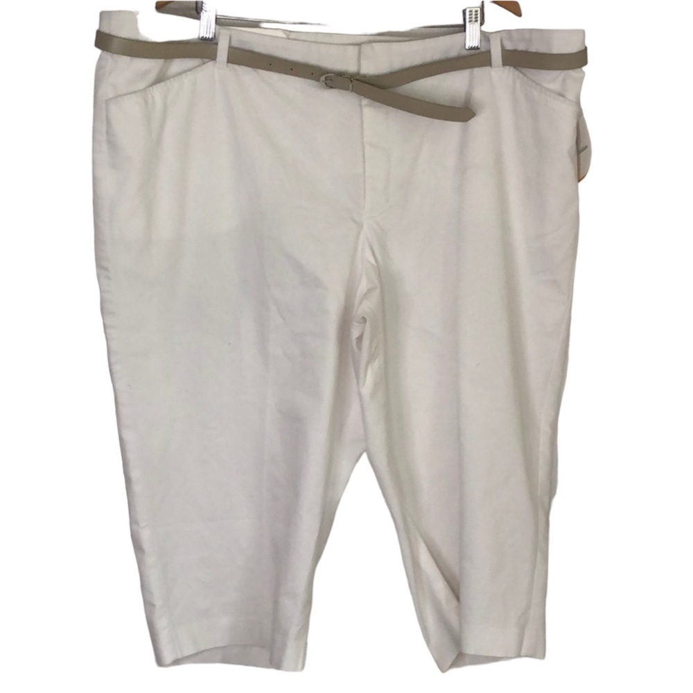 NEW Croft & Barrow white Cropped Capri pants belt size 24W Cotton Stretch preppy